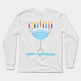 Happy Hanukkah - Hanukkah Menorah with face mask Long Sleeve T-Shirt